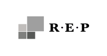Four shaded squares arranged in a block appear to the left of the bold black text "R•E•P" on a light gray background.