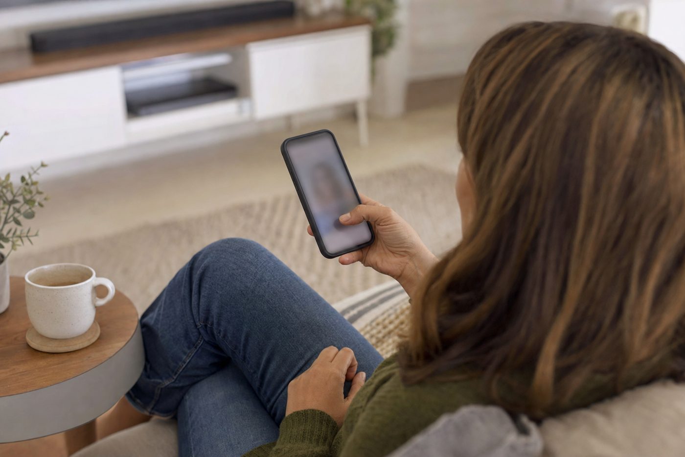 Homeowner searching for a local business on her phone